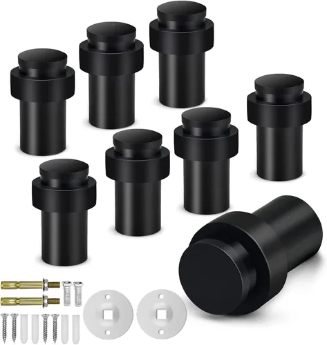 Vista 8 de Tope de puerta de piso de 2.5 pulgadas, cilíndrico negro, topes de puerta de goma modernos comerciales decorativos para puerta, protector de pared