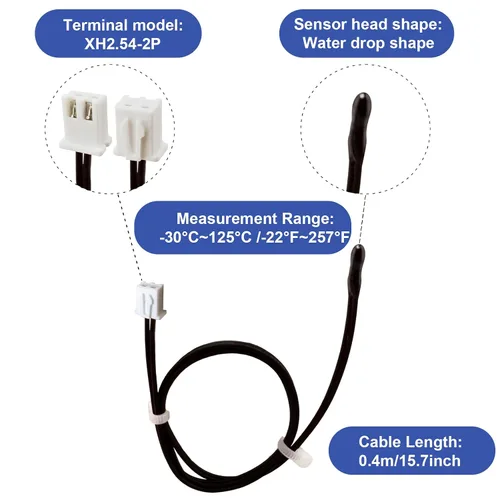 Vista 6 de 4 piezas de sensor de temperatura termistor NTC 5K, sonda termistor de 5K de 15.7 pulgadas, sensor de temperatura sensible al epoxi para aire