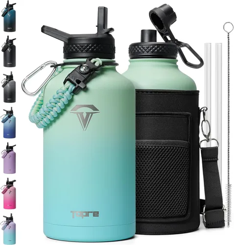 Vista 20 de Topre Botella de agua aislada de 32 onzas, botella de agua al vacío de acero inoxidable, sin BPA y a prueba de fugas - con asa de paracord, correa