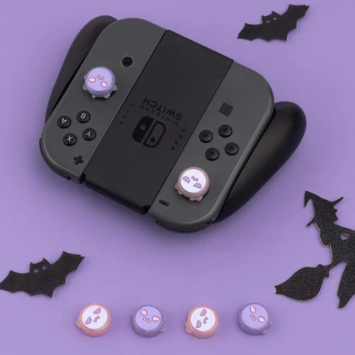 Vista 5 de GeekShare Gorras de agarre de pulgar de fantasma codicioso de Halloween funda de silicona suave compatible con Nintendo Switch OLED Switch Lite 4