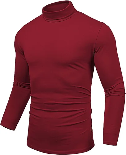 Vista 3 de Amussiar Camiseta de cuello alto para hombre, ajustada, manga larga, básica, térmica, casual