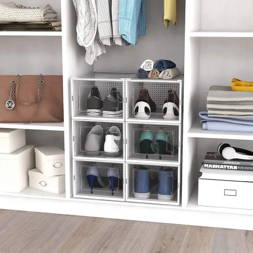 Vista 6 de Clik - sistema de caja de zapatos entrelazada y apilable. Medium transparente/blanco