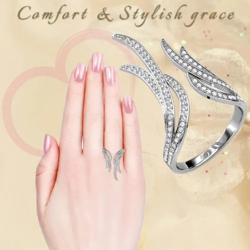 Vista 6 de Matashi - Anillo chapado en oro con elegantes detalles de cristal transparente, estilo abierto, joyería de moda