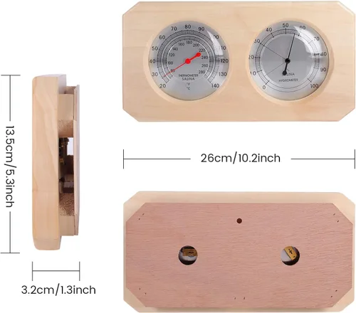 Vista 5 de MIFXIN Termómetro de sauna higrotermógrafo de madera para sauna 2 en 1 doble esfera de humedad interior medición de temperatura higrómetro