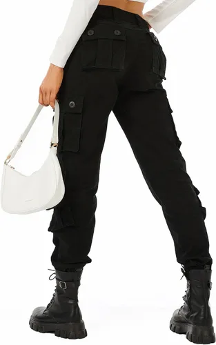 Vista 2 de Pantalones cargo de trabajo para mujer, de algodón, con 8 bolsillos, informal, estilo de combate militar
