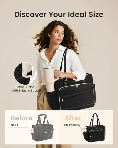 Vista 4 de LOVEVOOK Bolsa de mano para profesores, bolsa para laptop para mujer con portavasos grande y área de archivo de acordeón, bolsa de trabajo