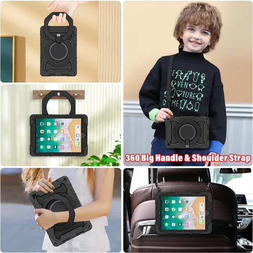 Vista 4 de ROISKIN Funda para iPad de 6ª y 5ª generación de 9.7 pulgadas, Pro 9.7, Air 2 con soporte giratorio 360 y correa de mano