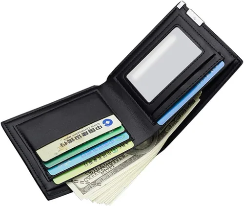 Vista 3 de ASLNSONG Anime Slim Front Pocket Wallet Short Pattern PU Wallet para hombres estudiantes