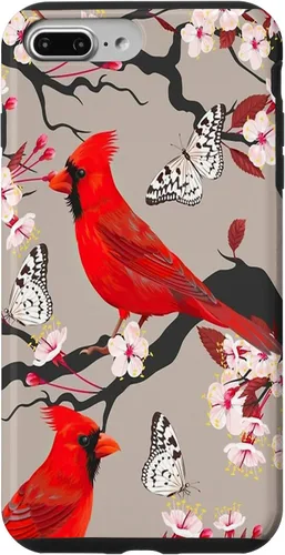 Vista 12 de Funda para iPhone 16 Women Girls Cardinals Red With Floral Butterfly
