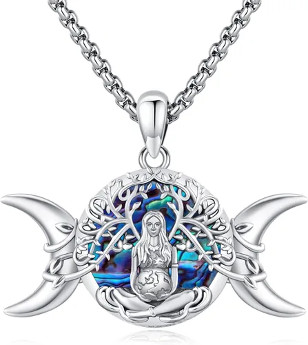 Vista 213 de Collar de pentagrama de plata de ley con triple luna, diosa celta, nudo celta, nudo de brujas, Ankh, sol y luna, Hécate, lilith, Santa Muerte