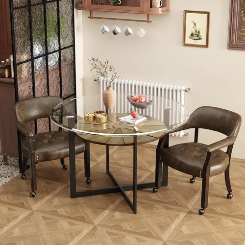 Vista 58 de LEEMTORIG Juego de 2 sillas de comedor con ruedas y brazo, sillas de comedor grandes con ruedas, silla de mesa de póquer de madera maciza, 26