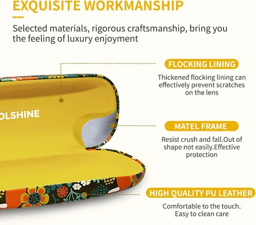 Vista 4 de molshine Estuche rígido de piel sintética para gafas, estuche portátil de viaje para hombres, mujeres, niñas, viajes, estudio, trabajo