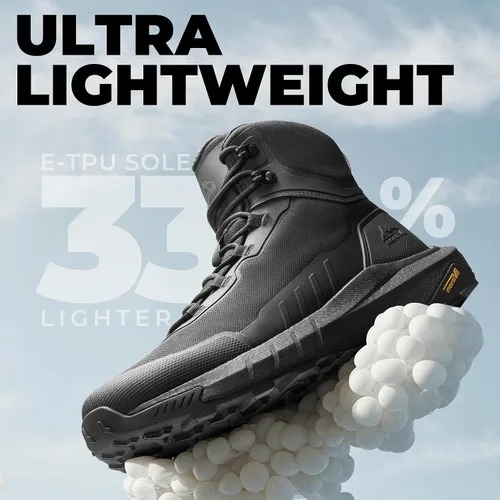 Vista 2 de NORTIV 8 Suela acolchada táctica ligera para hombre, para el trabajo, todo el día, cremallera lateral, motocicleta, combate, militar, bota