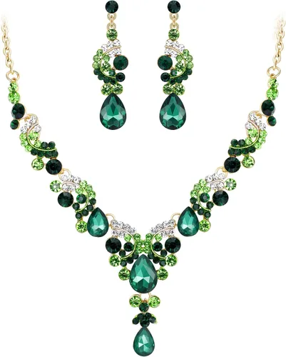 Vista 27 de Ever Faith - Conjunto de collar y aretes de lágrima con cristales de diamantes de imitación para novia, ondas florales