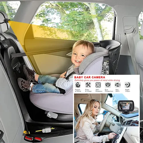 Vista 6 de YIMU HD720P Cámara de coche de bebé para asiento trasero, reposacabezas de automóvil, monitor de instalación rápida, visión nocturna, cámara