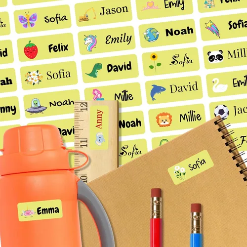 Vista 22 de 128 etiquetas adhesivas de nombre personalizadas para guardería, etiquetas de nombre impermeables personalizadas para niños, suministros escolares