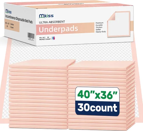 Vista 9 de MKISS Almohadillas de cama impermeables extragrandes de 40" x 36" (50 unidades), almohadillas desechables superabsorbentes de servicio pesado