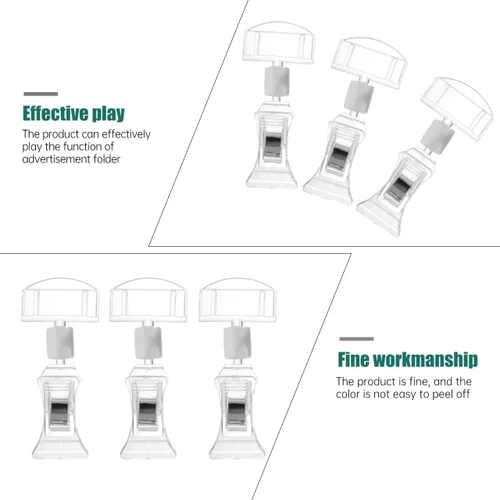 Vista 5 de Mini soporte de acrílico para letreros con clips, etiqueta de acrílico transparente con abrazaderas, soporte de nombre de plástico