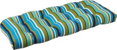 Vista 7 de Pillow Perfect - Cojín capitoné, resistente a la intemperie y la decoloración, para sofá de mimbre/columpio de exterior, bordes redondos, 19 x 44