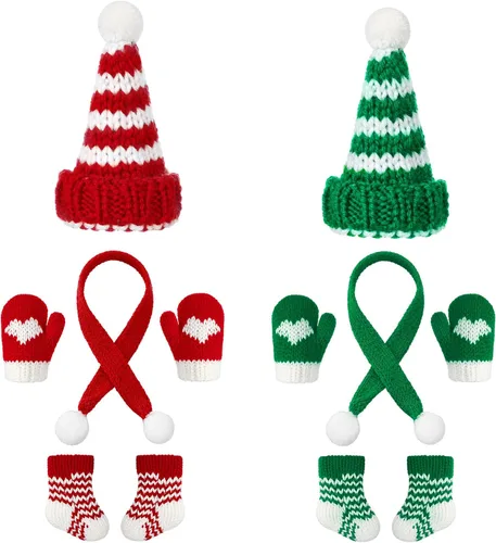 Vista 9 de Zhanmai 12 piezas de accesorios de muñeca de Navidad, kit de muñeca de Navidad, incluye sombreros, calcetines, guantes, conjuntos de bufanda