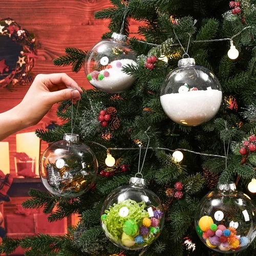 Vista 3 de Wettarn 12 bolas de adornos de Navidad transparentes de 4 pulgadas