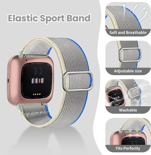 Vista 3 de Paquete de 8 bandas elásticas compatibles con Fitbit Versa 2/Lite/SE para mujeres y hombres, correa trenzada de nailon elástico ajustable Solo Loop