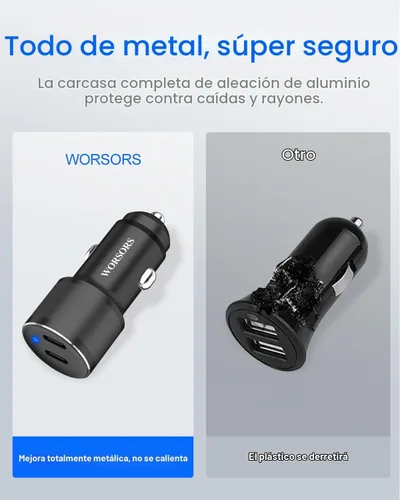 Vista 4 de Cargador de coche dual de 45W USB C, carga súper rápida de 90W máx, adaptador de encendedor de cigarrillos de 12V totalmente metálico para iPhone 17
