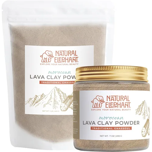 Vista 9 de Natural Elephant Ghassoul (Rhassoul) - Polvo de arcilla de lava marroquí Polvo de máscara facial y corporal 100% puro y natural Bolsa de 1 libra