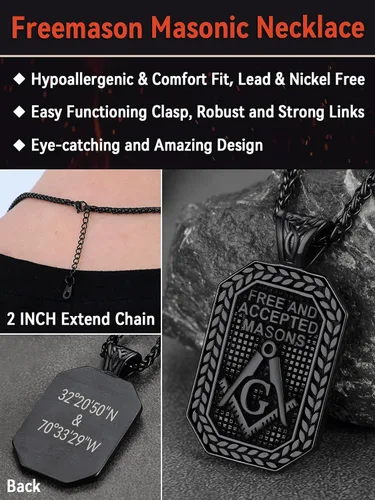 Vista 5 de FaithHeart Masonic Necklace for Men, Freemason Compass Symbol 18K Gold PlatedStainless Steel Free and Accepted Masons Pendant Jewelry with Gift Box