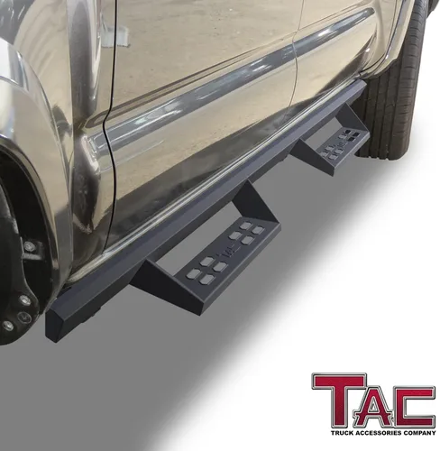 Vista 2 de TAC Sniper Estribos Compatibles con Toyota Tacoma 2005-2023 Camioneta Doble Cabina Caída de 4" Textura Fina Escalones Laterales Negros Barras Nerf