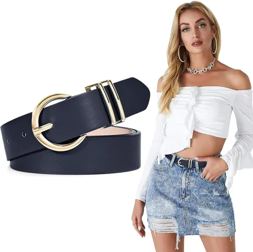 Vista 8 de WHIPPY Cinturón de cuero para mujer, cinturón de diseñador de moda, hebilla dorada, cinturón para mujer, pantalones vaqueros, vestidos