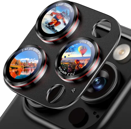 Vista 14 de Uyiton Protector de lente de cámara para iPhone 17 Pro - [Tipografía única + lente de teléfono diseño de círculo rojo] Cubierta de cámara de vidrio