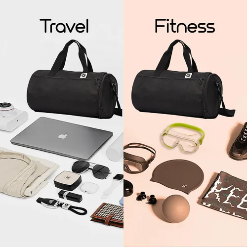 Vista 5 de Bolsa de gimnasio para hombres y mujeres, bolsa deportiva de entrenamiento con bolsillo húmedo y compartimento para zapatos, Negro