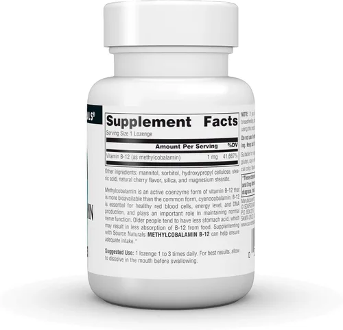 Vista 3 de Source Naturals Metilcobalamina Vitmain B-12, sabor cereza, 1 mg - 120 pastillas
