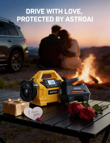 Vista 9 de AstroAI - Inflador de neumáticos - Compresor de aire portátil para neumáticos de auto - Bomba automática de 12 V CC con manómetro digital, 100 PSI