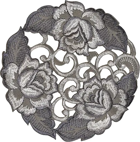 Vista 12 de Camino de chimenea con rosas de corte gris plateado en material hecho a mano, tamaño 84 x 27 pulgadas