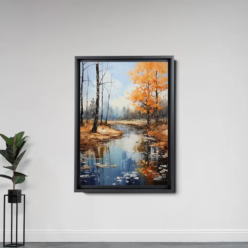 Vista 5 de Golden Tranquility, Captivating Forest Sunset, Canvas Print Embracing Autumn's Beauty with Blue Skies, Fall Trees, and Nature's Splendor, Canvas