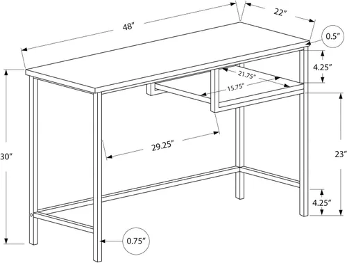 Vista 3 de Monarch Specialties Mesa contemporánea para laptop con estante para el hogar y la oficina, patas de metal, 48 pulgadas de largo, capuchino
