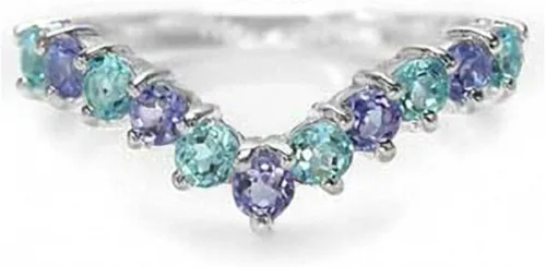Vista 3 de Silvershake Genuine Gemstones 925 Sterling Silver Chevron Style V Shape Stackable Ring Jewelry for Women