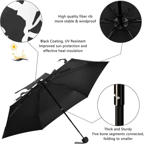 Vista 4 de Mini paraguas de viaje, pequeño paraguas portátil compacto para sol y lluvia, parasol resistente al viento con 95% de protección UV