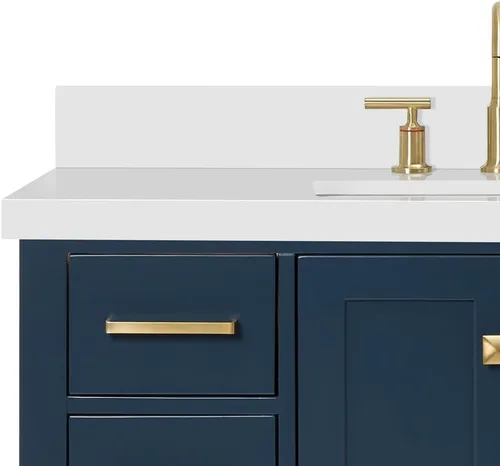 Vista 13 de ARIEL Cambridge - Mueble de baño con lavabo de 42 pulgadas, madera maciza, encimera de cuarzo blanco puro de 1.5 pulgadas, fregadero rectangular