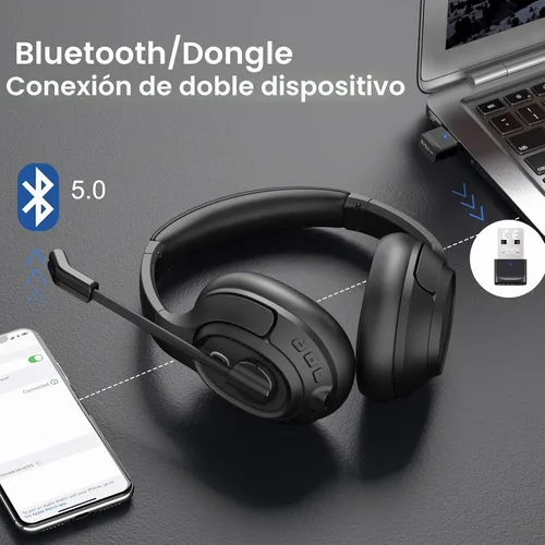 Vista 3 de EKSA Auriculares Bluetooth con micrófono y dongle USB, 30 horas de tiempo de conversación y rango de 33 pies, micrófono con cancelación de ruido