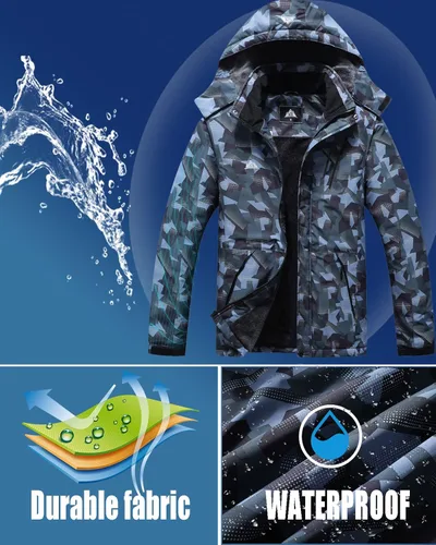 Vista 4 de Chaqueta de esquí impermeable para hombre, resistente al viento, cortavientos, abrigo de nieve cálido con capucha