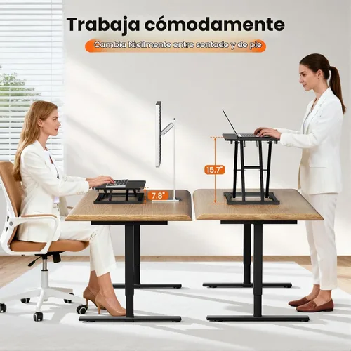 Vista 5 de Convertidor de escritorio de pie de altura ajustable, elevador de teclado de 23.6 x 13.4 pulgadas para elevador de escritorio de pie, soporte