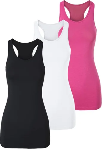 Vista 13 de TAIPOVE Camisetas largas sin mangas para mujer de algodón para capas con espalda cruzada extra largas para ropa deportiva, paquete de 3