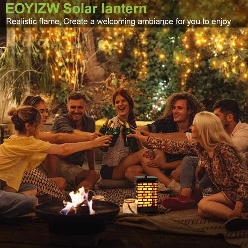 Vista 6 de Solar llama para colgar luces al aire última intervensión Linternas solares de luz IP55 impermeable con 75 LEDs bailando ojearlas efecto para jardín