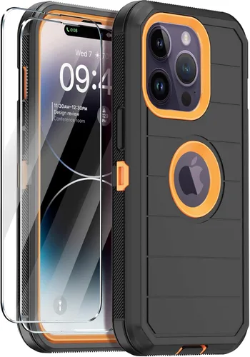 Vista 18 de Funda para iPhone 14 Pro Max con 2 protectores de pantalla, resistente de servicio pesado a prueba de golpes, protección contra caídas, resistente