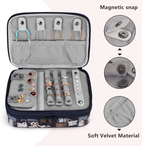 Vista 8 de Teamoy Estuche organizador de joyas de viaje, soporte para bolsa de almacenamiento para collares, aretes, anillos, reloj y más, alta capacidad