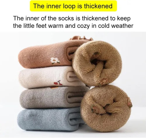 Vista 4 de Calcetines antideslizantes para bebés, calcetines cálidos y gruesos antideslizantes para niñas, niños y recién nacidos, 5 pares