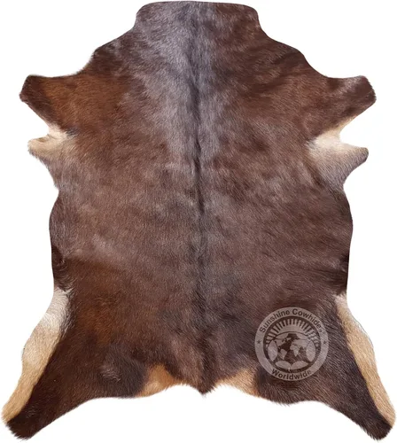 Vista 2 de Sunshine Cowhides Alfombra de piel de cabra 100% auténtica, piel de cabra natural en tono oscuro, para sala de estar, dormitorio y oficina, alfombra